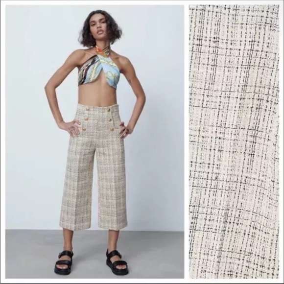 Zara Buttoned Straight Leg Culottes Size Medium-retails $69 - Picture 1 of 3